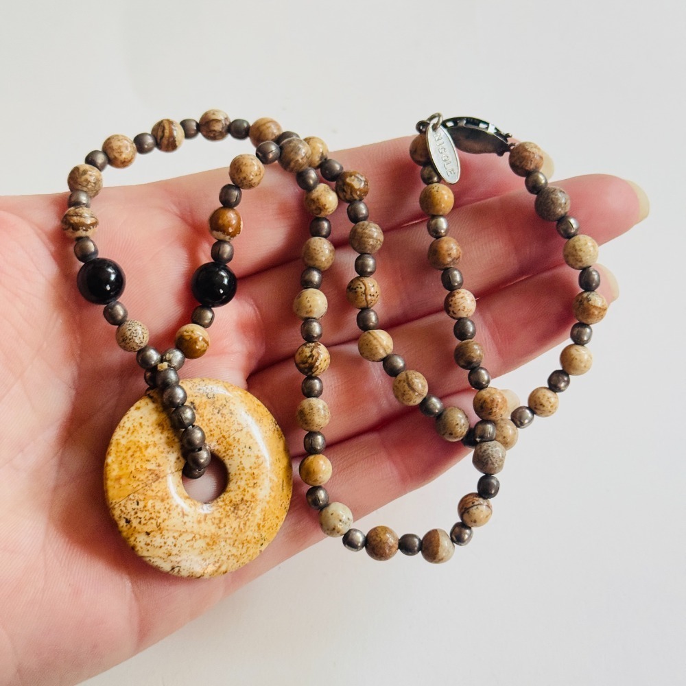 VTG Collar‎ Jasper Necklace Signed Nicole Smooth Round Beaded natural genuine